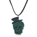 Halloween punk green glitter acrylic skull necklace with black hat and velvet cord - Green