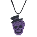 Vintage Halloween purple glitter skull pendant necklace with black top hat and punk style - Purple