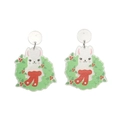 Christmas alpaca earrings with green wreath and red scarf in sparkly glitter acrylic - Wreath Scarf Pet (WEH3450)