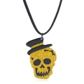 Halloween retro punk necklace with yellow glitter skull pendant and black top hat - Gold