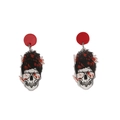 Skull handprint earrings with sunglasses and red hair for Halloween punk jewelry fashion - Black and White Skull Sunglasses Style