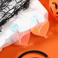 Halloween heart acrylic earrings with iridescent finish and Lover lettering on orange background - Lover Heart Style (WEH3365)