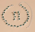 Silver jewelry set with deep green round gemstones and sparkling crystals for evening wear - Emerald Green