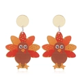 Orecchini a sospensione tacchino per il Ringraziamento con borchie dorate in acrilico - Stile Tacchino Patchwork Cartoon (WEH3556)