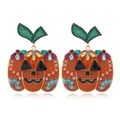 Halloween pumpkin earrings with orange enamel and colorful crystals on gold hooks - Pumpkin Style / Orange