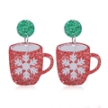 Christmas snowman tree boot snowflake mug acrylic earrings with festive glitter finish - Snowflake Cup Style (WEH3567)