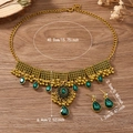 Bohemian jewelry set with green crystals and tassels on bronze necklace and earrings - Antique Gold Green