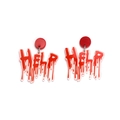 Gothic red HELP blood drip earrings in acrylic finish for Halloween accessories - Red and White Help Letter Style