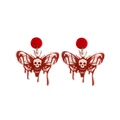 Creepy red moth earrings with skull patterns and a unique blood drip design - Red and White Skull Butterfly Style