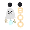 Halloween ghost earrings with orange BOO letters and blue teardrop charms in acrylic - Ghost & BOO Letters Style (WEH3269)