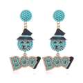 Halloween oorbellen met blauwe kralen en BOO-bedeltje in tovenaarsthema - Turkoois Goud / Blauw