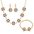 Colorful rhinestone flower pearl jewelry set with necklace bracelet and drop earrings - Vintage Square Color Block (WTZ152-G)