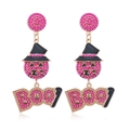 Halloween BOO kralen oorbellen met roze kralen en heksenhoed motief voor dames - Magenta Goud / Rozerood