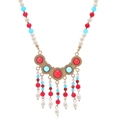 Ethnic style tassel necklace with colorful beads and golden rings for traditional costumes - Multicolor Gold (wxl1097)