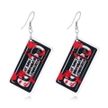 Halloween bloody acrylic rectangle drop earrings with 'I Have To Be Home Soon' text - Retro Blood Splatter VHS (WEH3526)