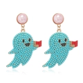 Pendientes de fantasma para Halloween con cuentas azules y texto BOO en fondo blanco - Fantasma Azul Claro (WEH3642) / Azul claro