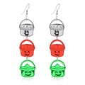 Pendientes de Halloween de acrílico con calabazas coloridas y caras de terror - Estilo de Cubo de Caramelos de Calabaza Largo / Combinación Blanco Rojo Verde (Acabado Plateado)