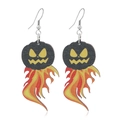 Orecchini di Halloween in legno con zucca nera spaventosa e sfumatura a fiamma - Stile Zucca Fiamma Sfumata (WEH3309)