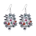 Geist Halloween Ohrringe mit bunten Blumenmustern und kleinen Spinne Anhängern für Damen - Geist mit Spinnennetz und Blumen Stil (WEH3548)