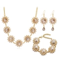 Elegant floral jewelry set with amber crystals and pearls including necklace and earrings - Sunflower Style (WTZ150-G)