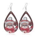 Pendientes navideños de madera con forma de gota, oso lindo, gorro rojo y bufanda festiva - Estilo de Oso de Peluche con Gorro (WEH3760)
