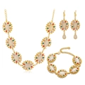 Floral jewelry set with gold finish colorful rhinestones and pearls necklace bracelet - Vintage Colorful Sun Pattern (WTZ151-G)