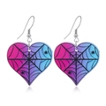 Gothic Herz Ohrringe mit pink-violettem Verlauf, Spinnennetzmuster und Silberhaken - Heart Cobweb Style (WEH3542)
