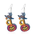 Orecchini di legno per Halloween con cappello da strega e ciondolo a zucca arancione - Stile Zucca Cappello da Strega (WEH3313)