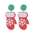 Festive red Christmas glove acrylic earrings with glitter snowflake and green stud detail - Christmas Glove Style (WEH3568)