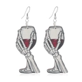 Orecchini di Halloween in acrilico con mano di scheletro che tiene un calice di vino - Stile Bicchiere Vino Mano Teschio (WEH3314)