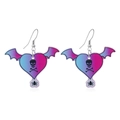 Halloween Ohrringe mit blau-violettem Herz-Fledermausflügel-Schädel und Spinnen-Anhänger - Fledermaus Herz Spinne Stil (WEH3544)
