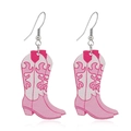 Boucles d'oreilles bottes de cowboy roses et blanches à motif flamme sur fond blanc pur - Bottes à Flammes Rose et Blanc (WEH3500)