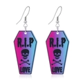 Gothic RIP Sargin-Ohrringe aus Acryl mit pink-violettem Verlauf und Totenkopfmotiv - Sarg-Stil (WEH3545)