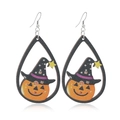 Orecchini pendenti di Halloween in legno con zucca mago in cornice a goccia d'acqua - Stile Lanterna di Zucca Cappello da Strega (WEH3316)