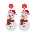 Mini snowman Christmas acrylic earrings with red hat and green striped scarf - Striped Scarf Snowman Style (WEH3571)