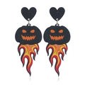 Boucles d'oreilles d'Halloween avec cœur, flammes, visage de citrouille noire et paillettes - Style Clou Coeur Citrouille Flamme Noire