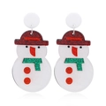 Christmas snowman drop earrings in white acrylic with red glitter hat and silver hooks - Red Nose Snowman Style (WEH3572)