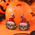Orecchini scheletro con cappello di Babbo Natale su decorazione festiva zucca arancione - Stile Teschio con Cappello di Natale (WEH3698)