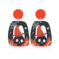 Boucles d'oreilles Halloween avec clou orange et pendentif carré en acrylique à crâne - Style Clou Rond Orange Crâne Chapeau de Sorcière