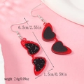 Detail shot of acrylic heart-shaped sunglasses earrings with dimensions and weight info - Black and Red Heart Sunglasses Style (WEH3940)