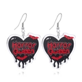 Halloween heart acrylic earrings with Horror Queen text and red bat pattern design - Horror Queen Heart (WEH3527)