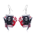 Ghostface Halloween acrylic drop earrings with bloody handprint and knife accents - Classic Horror Ghostface (WEH3573)