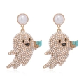 Pendientes de fantasma para Halloween con perlas blancas y detalles en turquesa - Fantasma Blanco (WEH3642) / Blanco