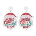 Santa Claus design acrylic stud earrings with festive red and green text for Christmas - Santa Claus Style (WEH3522)