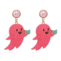 Pendientes de fantasma rosa hechos a mano con signo BOO y perlas para Halloween - Fantasma Rosa Rojo (WEH3642) / Rosa rojo