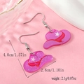 Detail of pink cowboy hat acrylic earrings with stars and silver metal hooks - Pink Cowboy Hat Style (WEH3939)