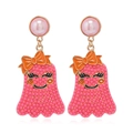 Pendientes de fantasma de Halloween rosas con lazos naranjas y textura de cuentas para joyas - Fantasma Rosa Rojo Lazo (WEH3636)