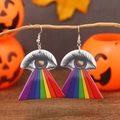 Halloween acrylic eye earrings with rainbow geometric design on a festive branch - Multicolor Heart Eye (WEH3737)