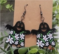 Boucles d'oreilles fantôme d'Halloween en acrylique noir avec motifs marguerites - Style Crochet Noir Fantôme Floral Noir