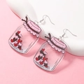 Orecchini a cuore in acrilico con fiocco rosa per uno stile estivo da donna - Stile Bottiglia dei Desideri Cuore (WEH3714)